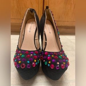 Body Central Rainbow rhinestone heeless wedges size: 9.